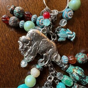 Vintage Buffalo and Turquoise beads key charm